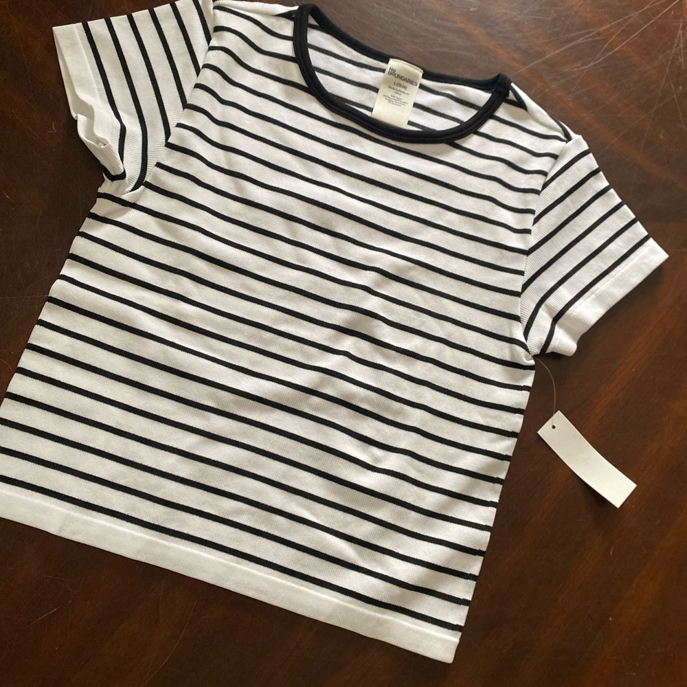 No Boundaries Black and White Striped Short Sleeve Tee